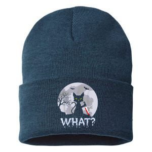 Cat What? Murderous Black Cat With Knife Halloween Costume Sustainable Knit Beanie