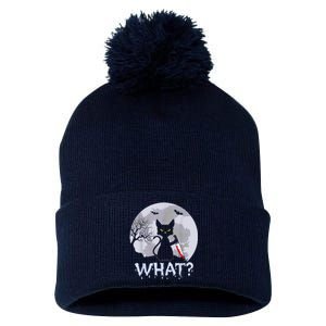 Cat What? Murderous Black Cat With Knife Halloween Costume Pom Pom 12in Knit Beanie