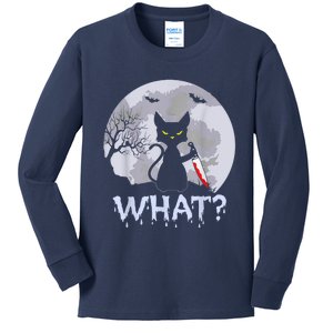 Cat What? Murderous Black Cat With Knife Halloween Costume Kids Long Sleeve Shirt