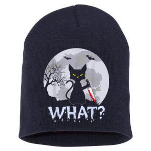 Cat What? Murderous Black Cat With Knife Halloween Costume Short Acrylic Beanie