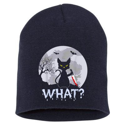 Cat What? Murderous Black Cat With Knife Halloween Costume Short Acrylic Beanie