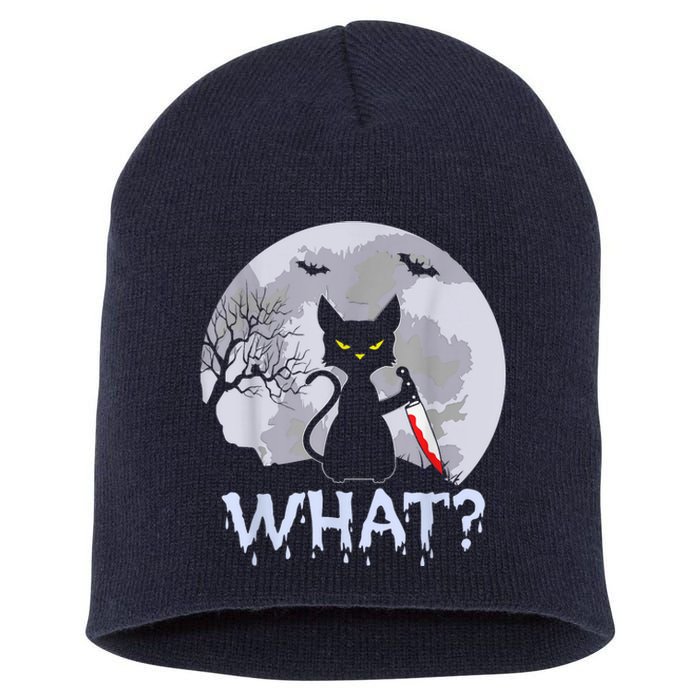 Cat What? Murderous Black Cat With Knife Halloween Costume Short Acrylic Beanie