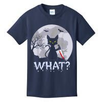 Cat What? Murderous Black Cat With Knife Halloween Costume Kids T-Shirt