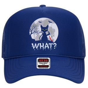 Cat What? Murderous Black Cat With Knife Halloween Costume High Crown Mesh Back Trucker Hat