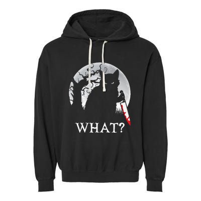 Cat What Murderous Black Cat With Knife Halloween Costume Garment-Dyed Fleece Hoodie