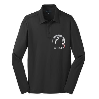 Cat What Murderous Black Cat With Knife Halloween Costume Silk Touch Performance Long Sleeve Polo