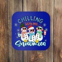 Chillin With My Snowmies Santa Snow Gift Ugly Christmas Funny Gift Coaster