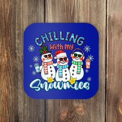 Chillin With My Snowmies Santa Snow Gift Ugly Christmas Funny Gift Coaster