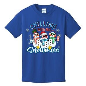 Chillin With My Snowmies Santa Snow Gift Ugly Christmas Funny Gift Kids T-Shirt