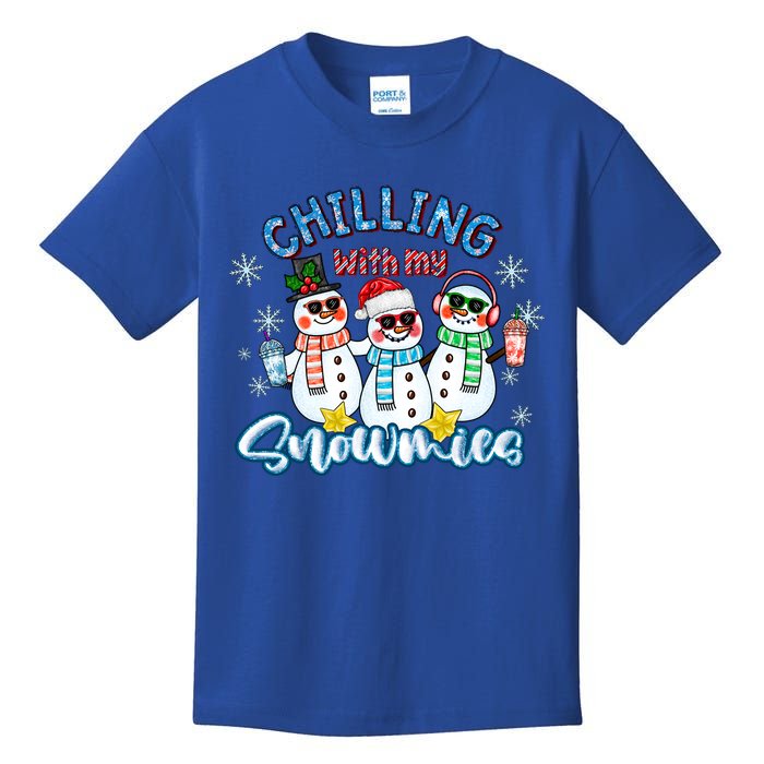 Chillin With My Snowmies Santa Snow Gift Ugly Christmas Funny Gift Kids T-Shirt