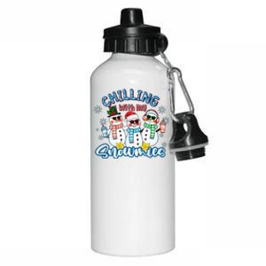 Chillin With My Snowmies Santa Snow Gift Ugly Christmas Funny Gift Aluminum Water Bottle