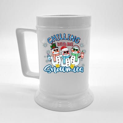 Chillin With My Snowmies Santa Snow Gift Ugly Christmas Funny Gift Beer Stein