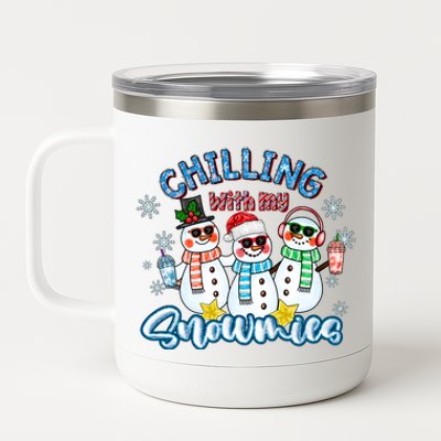 Chillin With My Snowmies Santa Snow Gift Ugly Christmas Funny Gift 12 oz Stainless Steel Tumbler Cup