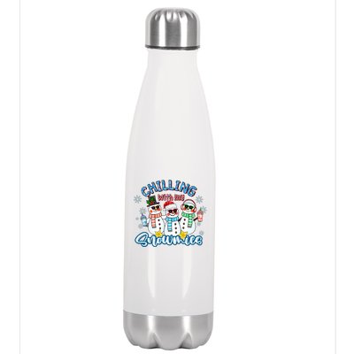 Chillin With My Snowmies Santa Snow Gift Ugly Christmas Funny Gift Stainless Steel Insulated Water Bottle