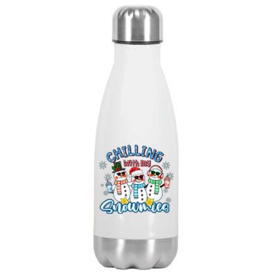 Chillin With My Snowmies Santa Snow Gift Ugly Christmas Funny Gift Stainless Steel Insulated Water Bottle