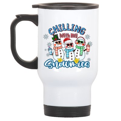 Chillin With My Snowmies Santa Snow Gift Ugly Christmas Funny Gift Stainless Steel Travel Mug