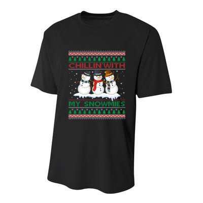 Chillin' With My Snowmies Snow Ugly Christmas Sweater Great Gift Youth Performance Sprint T-Shirt