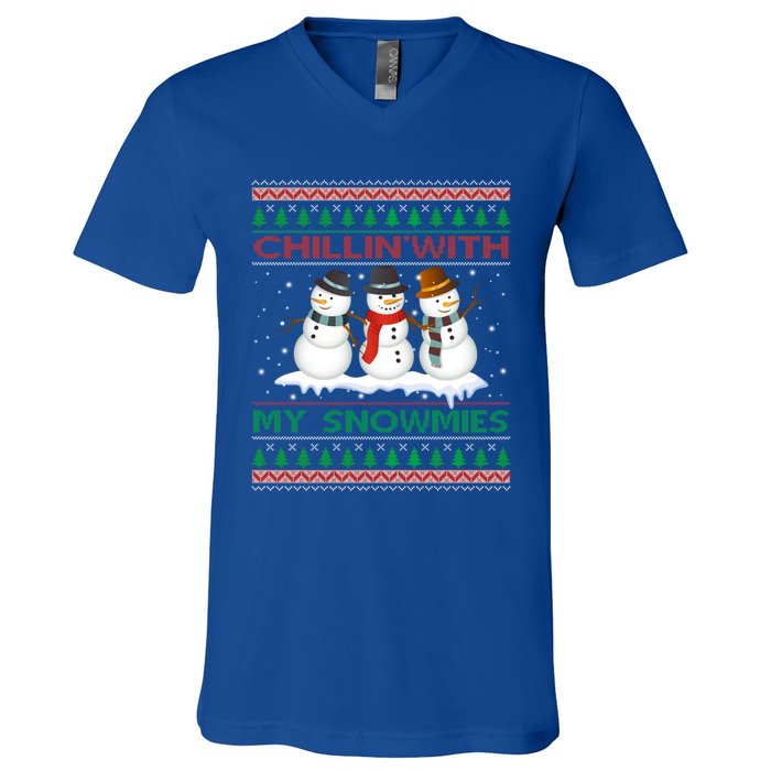 Chillin' With My Snowmies Snow Ugly Christmas Sweater Great Gift V-Neck T-Shirt