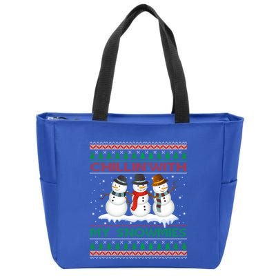 Chillin' With My Snowmies Snow Ugly Christmas Sweater Great Gift Zip Tote Bag