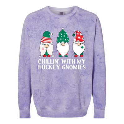 Chilling With My Hockey Gnomies Funny Gnome Pun Xmas Pajamas Gift Colorblast Crewneck Sweatshirt