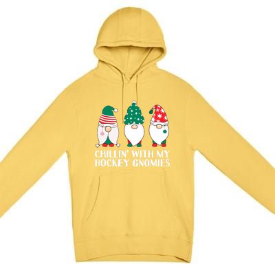 Chilling With My Hockey Gnomies Funny Gnome Pun Xmas Pajamas Gift Premium Pullover Hoodie