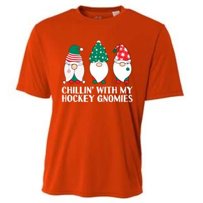 Chilling With My Hockey Gnomies Funny Gnome Pun Xmas Pajamas Gift Cooling Performance Crew T-Shirt