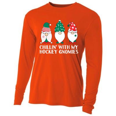 Chilling With My Hockey Gnomies Funny Gnome Pun Xmas Pajamas Gift Cooling Performance Long Sleeve Crew