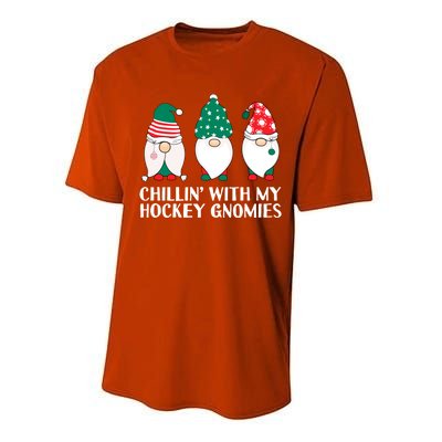 Chilling With My Hockey Gnomies Funny Gnome Pun Xmas Pajamas Gift Performance Sprint T-Shirt