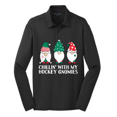 Chilling With My Hockey Gnomies Funny Gnome Pun Xmas Pajamas Gift Silk Touch Performance Long Sleeve Polo