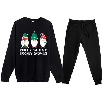 Chilling With My Hockey Gnomies Funny Gnome Pun Xmas Pajamas Gift Premium Crewneck Sweatsuit Set