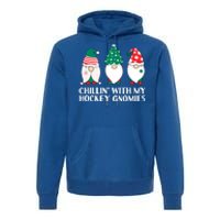 Chilling With My Hockey Gnomies Funny Gnome Pun Xmas Pajamas Gift Premium Hoodie