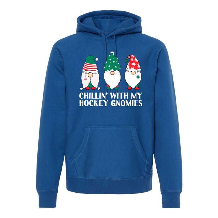 Chilling With My Hockey Gnomies Funny Gnome Pun Xmas Pajamas Gift Premium Hoodie