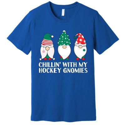 Chilling With My Hockey Gnomies Funny Gnome Pun Xmas Pajamas Gift Premium T-Shirt