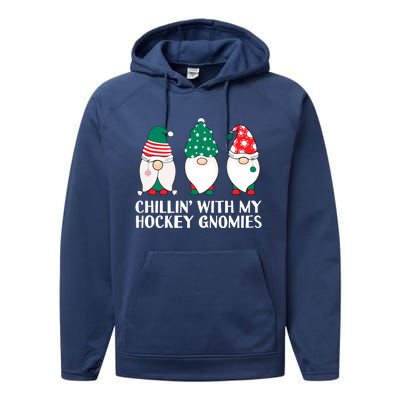 Chilling With My Hockey Gnomies Funny Gnome Pun Xmas Pajamas Gift Performance Fleece Hoodie