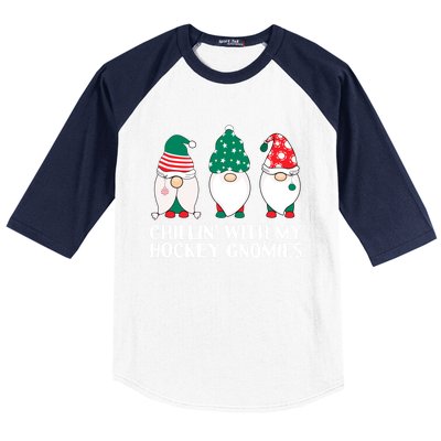 Chilling With My Hockey Gnomies Funny Gnome Pun Xmas Pajamas Gift Baseball Sleeve Shirt