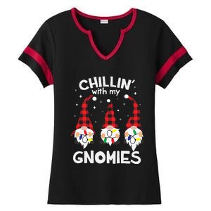 Chillin With My Gnomies Funny Gnome Christmas Pamajas Family Cute Ladies Halftime Notch Neck Tee