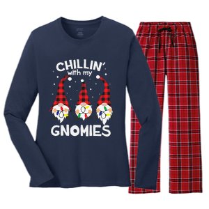 Chillin With My Gnomies Funny Gnome Christmas Pamajas Family Cute Women's Long Sleeve Flannel Pajama Set 