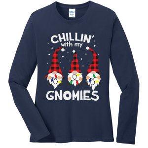 Chillin With My Gnomies Funny Gnome Christmas Pamajas Family Cute Ladies Long Sleeve Shirt