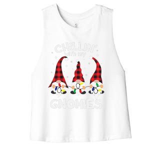 Chillin With My Gnomies Funny Gnome Christmas Pamajas Family Cute Women's Racerback Cropped Tank