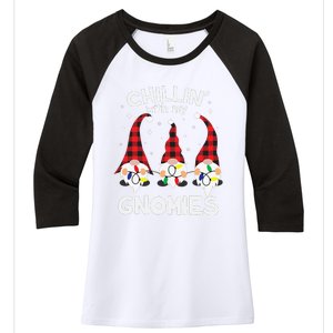 Chillin With My Gnomies Funny Gnome Christmas Pamajas Family Cute Women's Tri-Blend 3/4-Sleeve Raglan Shirt