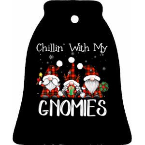 Chillin With My Gnomies Buffalo Red Plaid Christmas Gnome Ceramic Bell Ornament