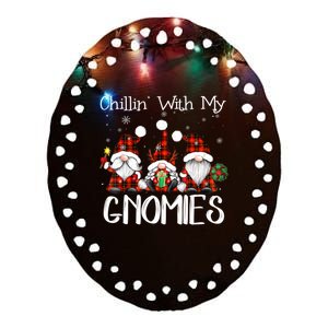 Chillin With My Gnomies Buffalo Red Plaid Christmas Gnome Ceramic Oval Ornament