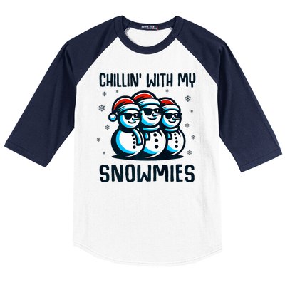 Chillin With My Snowmies Snowman Christmas Funny Baseball Sleeve Shirt