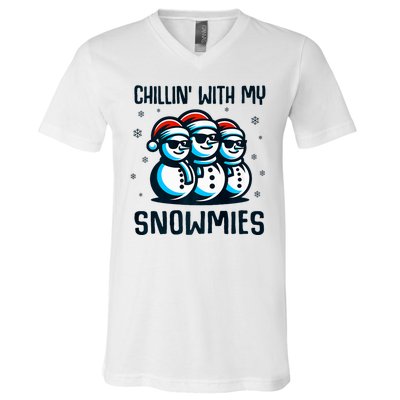 Chillin With My Snowmies Snowman Christmas Funny V-Neck T-Shirt