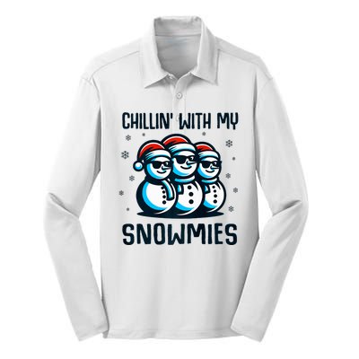 Chillin With My Snowmies Snowman Christmas Funny Silk Touch Performance Long Sleeve Polo