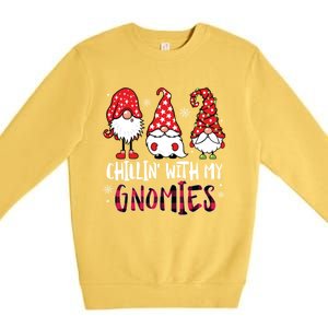 Chillin With My Gnomies Christmas Buffalo Plaid Xmas Family Gift Premium Crewneck Sweatshirt