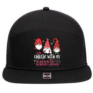 Chillin With My Gnomies Christmas Buffalo Plaid Xmas Family Gift 7 Panel Mesh Trucker Snapback Hat