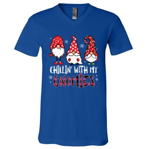 Chillin With My Gnomies Christmas Buffalo Plaid Xmas Family Gift V-Neck T-Shirt