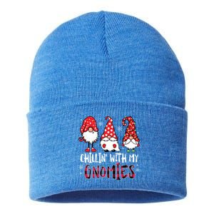 Chillin With My Gnomies Christmas Buffalo Plaid Xmas Family Gift Sustainable Knit Beanie