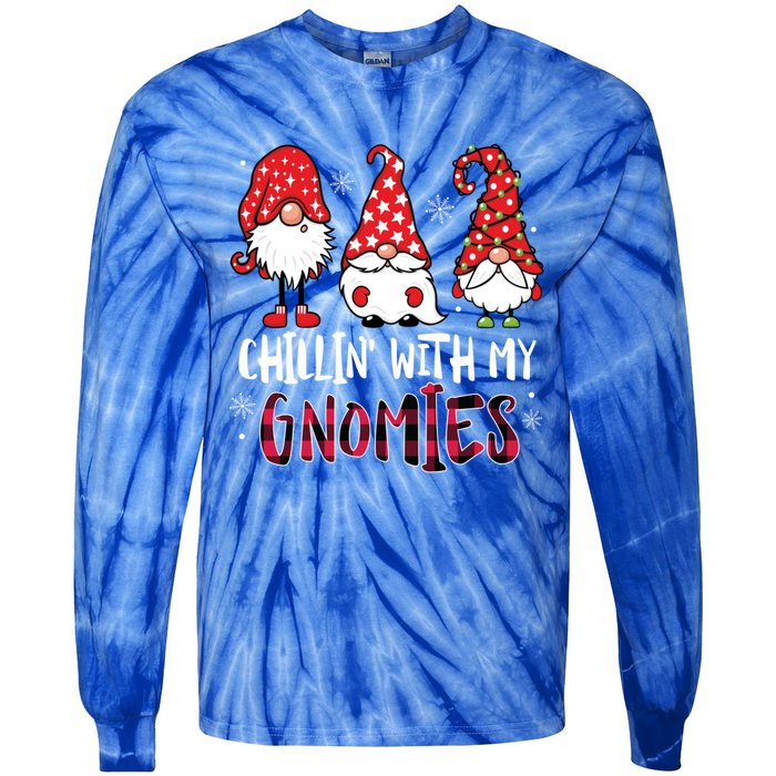 Chillin With My Gnomies Christmas Buffalo Plaid Xmas Family Gift Tie-Dye Long Sleeve Shirt